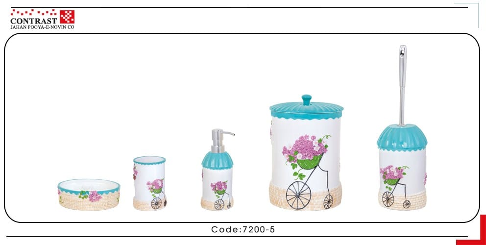 اکسسوری حمام و دستشویی 6 پارچه کنتراست مدل 7200 رنگ سفید وارداتی